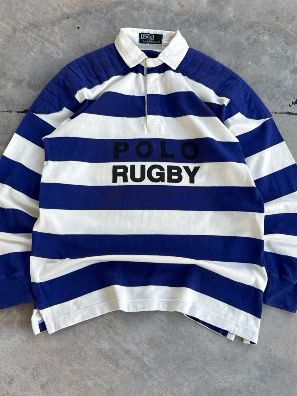 Vintage Polo Ralph Lauren Striped Rugby Shirt Spellout Mens M